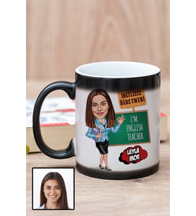 Kadın İngilizce Öğretmenine Hediye Karikatürlü Sihirli Kupa Bardak