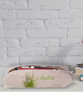 BK Gift Kişiye Özel İsimli Papatya Temalı Keten Bez Kalemlik-13