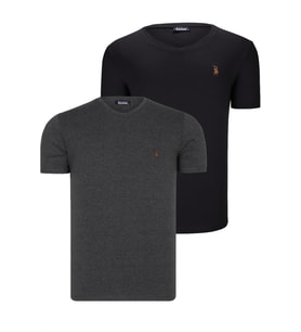 İKİLİ SET T8568 DEWBERRY V YAKA ERKEK T-SHIRT-ANTRASİT-SİYAH
