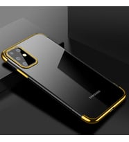 Galaxy S20 Plus Köşeleri Renkli Kamera Korumalı Şeffaf Kılıf (Gold)