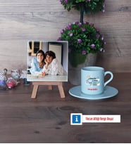 Anneler Günü Hediyesi Fotoğraflı Dekoratif Taş, Ahşap Altlıklı Türk Kahvesi Fincanı Hediye (Model 2)