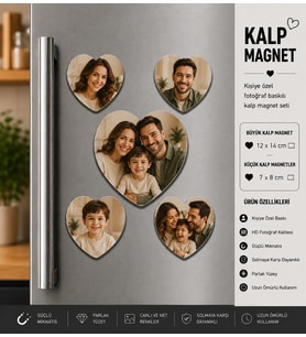 Kalp Fotoğraf Magneti Aileye Özel Kişiselleştirilebilir Unutulmaz Anılar Hediye Seti