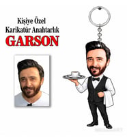 Kişiye Özel Kişiye Garson Anahtarlık Karikatürlü 8 cm MDF Anahtarlık - Kişiye Garson Anahtarlık Hediyesi Aşçı ve Şef Hediyesi