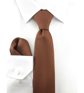 PİERRONİ Taba Oxford Desen Mendilli Kravat