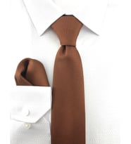 PİERRONİ Taba Oxford Desen Mendilli Kravat