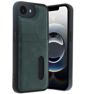 iPhone 16E Kılıf Sara Kartvizitli Deri Kılıf - Koyu Yeşil