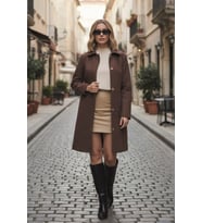 Dikiş Detaylı Tasarım Kaşe Kaban (Kahverengi)