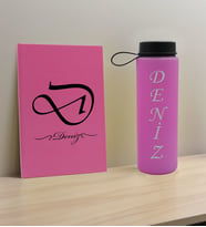 BK Gift Kişiye Özel İsimli Pembe Defter ve Cam Matara Hediye Seti-2, Sevgiliye Hediye, Arkadaşa Hediye, Yeni İş Hediyesi
