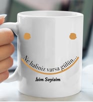 Komik - Esprili Kupaa NE HALİNİZ VARSA GÜLÜN Tasarımlı İsim soyisim yazılı kişiye özel Kupaa Bardakk