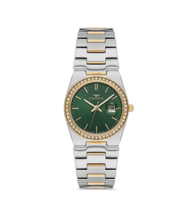 Ferro FL21596AWT-D6 Quarzt Çelik Altın/Gri Yeşil Kadran 30 mm Kadın Kol Saati