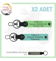 Biker Stiline Özel, İsim Plaka ve 0 Rh (+) Kan Grubu Yazılı Deri x2 Anahtarlık, Turkuaz-F Yeşil-Gr (Çok Renkli)