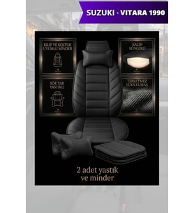 suzuki vitara 1990 Koltuk ve Kılıf uyumlu Minder Lüks Yastık Siyah 2 Minder 2 Yastık