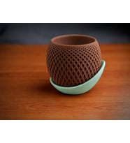 3D Baskı Küre Saksı - Kafes Dokulu İki Parçalı Dekoratif Saksı - Kahverengi-Mint