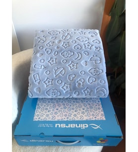 Dinarsu Embos Vizon Bebe Battaniye - 100x120 cm - Orijinal Kutulu (Mavi)
