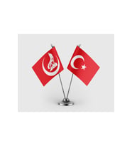 Bozkurt Hilal Kırmızı Sancak Bayrak MHP ve Türk Bayrağı İkili Saten Masa Bayrağı Takımı