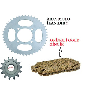 RKS 150 ORİNGLİ ZİNCİR DİŞLİ SETİ ZİNCİR ORİNGLİ GOLD SARI - ARASMOTO (Siyah)