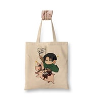 Attack On Titan Chibi Levi Bez Çanta Uzun Saplı Alışveriş Çantası Plaj Çantası (Beyaz)