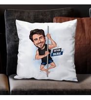 Kişiye Özel Sırıkla Atlayan Erkek Karikatürlü Yastık
