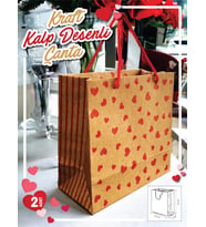 Kraft Karton Çanta Kırmızı Kalp Desenli Hediye Paketi Çanta Poşet 2'li 22*22*11cm -T889