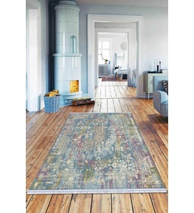 Mavi Vintage Dokuma Pamuk Tabanlı Kaymaz Kilim KLM165