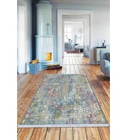 Mavi Vintage Dokuma Pamuk Tabanlı Kaymaz Kilim KLM165