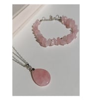 Pembe Kuvars Damla Kolye Bileklik Doğal Taş Set