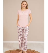Baha Perfect Club Kadın Bisiklet Yaka Kısa Kol Pijama Takımı 4369 - 1 Adet (Pembe)