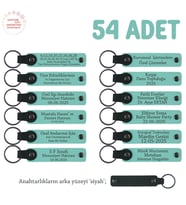 Sevdiklerinize Düğün Hediyesi, İsim Mesaj Yazılabilen 54' lü Anahtarlık Seti, Turkuaz & Siyah