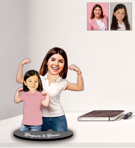 Kişiye Özel Anneler Günü Anne Kız Karikatürlü Ahşap Biblo Model-2-Eco