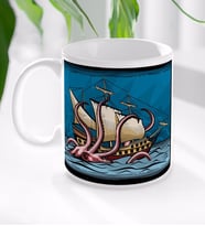 BK Gift Gemi ve Ahtapot Tasarımlı Beyaz Kupa Bardak-1