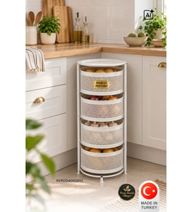 River World Tekerleksiz Rengi Beyaz Açılabilen 4 Katlı Çok Amaçlı Metal Raf Mutfak, Balkon, Kiler