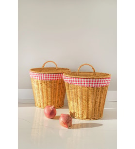 Lorraine - 2 li Rattan İç Korumalı Kapaklı Çok Amaçlı Patates ve Soğan Sepeti