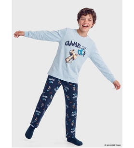 LCW Kids Mavi Bisiklet Yaka Erkek Çocuk Pijama Takım