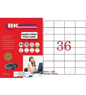 A1 Etiket Lazer Etiket tw-2035 100 A4 Sayfa Laser Etiket 52.5 x 33 mm Boyutunda 1 A4 Sayfada 36 Etiket
