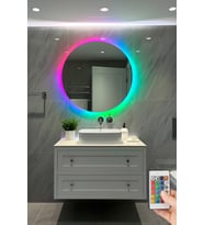 Digital Hayat  Led Işıklı Yuvarlak Ayna  Dekoratif Banyo Makyaj Aynası RGB Beyaz Günışığı Amber Mavi Kırmızı  50cm - 80cm (Çok Renkli)
