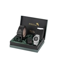 Polo Air Erkek Kol Saati Otomatik Mekanizmalı Cüzdan Kemer Çakmak Set Gümüş Siyah Renk PL-7070E1 (Gümüş-Siyah)