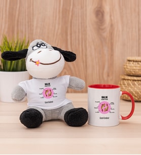 Kişiye Özel Balık Burcuna Hediye Peluş Eşek ve Kırmızı Kupa