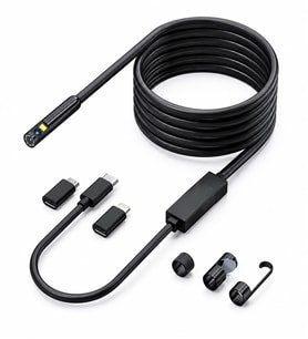 ULTRATEKNO 5 Metre Çift Kameralı 1440P Endoskop Yılan Kamera IP68 8mm Sert Kablo iOS Android
