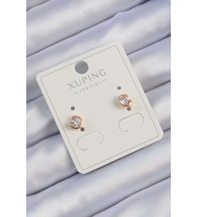 Xuping Rose Renk Zirkon Taşlı Minimal Oval Küpe