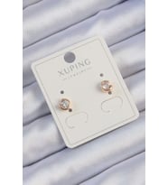 Xuping Rose Renk Zirkon Taşlı Minimal Oval Küpe