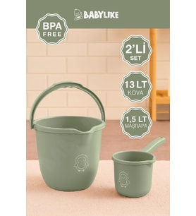 Çocuklar için 2'li Banyo Seti- Kulplu Kova & Oluklu Maşrapa