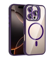 Apple iPhone 16 Pro Max Kılıf Kamera Lens Hediyeli Standlı M-Safe Şarj Özellikli (Mor)
