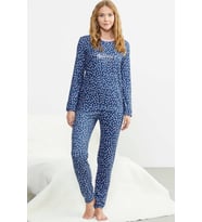 Desenli Yumoş Pijama Takım - Mavi