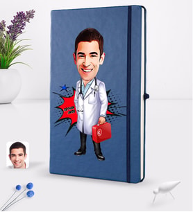 BK Gift Kişiye Özel Erkek Doktor Karikatürlü Lacivert Termo Deri Defter 16x24cm Model 4