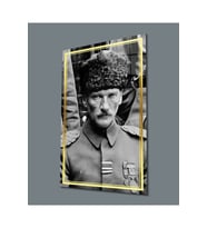Miyrem Glasses Collection -A1^#  Gold Şerit Siyah Beyaz Üniformalı Atatürk Cam Tablo (Çok Renkli)
