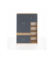 Arges Dolap 10 Raflı Tek Çekmeceli 5 Kapaklı 132x30x195 Çam-Antrasit/Çam