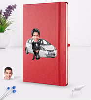 BK Gift Kişiye Özel Plakalı Erkek Honda Jazz Karikatürlü Kırmızı Termo Deri Defter 16x24cm Model 1
