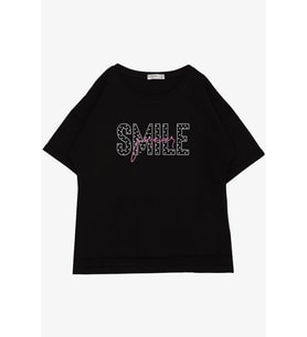 Breeze Kız Çocuk Tişört Smile Yazı Baskılı Taşlı 9-16 Yaş, Siyah