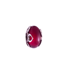 Buzlu Mat Kırmızı Murano Charm  925 Ayar Gümüş