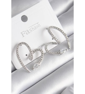 Pirinç Gümüş Renk Zirkon Taşlı Yılan Kalp Model Kadın Küpe 5886 - SSSSSS7522-4978
